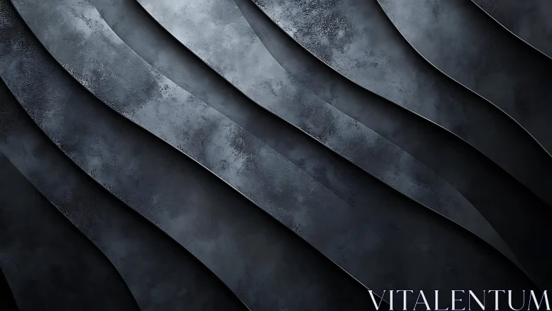 Dark metallic abstract waves with textured surface background.