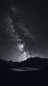 Starlit laptop altar beneath a roaring Milky Way sky.