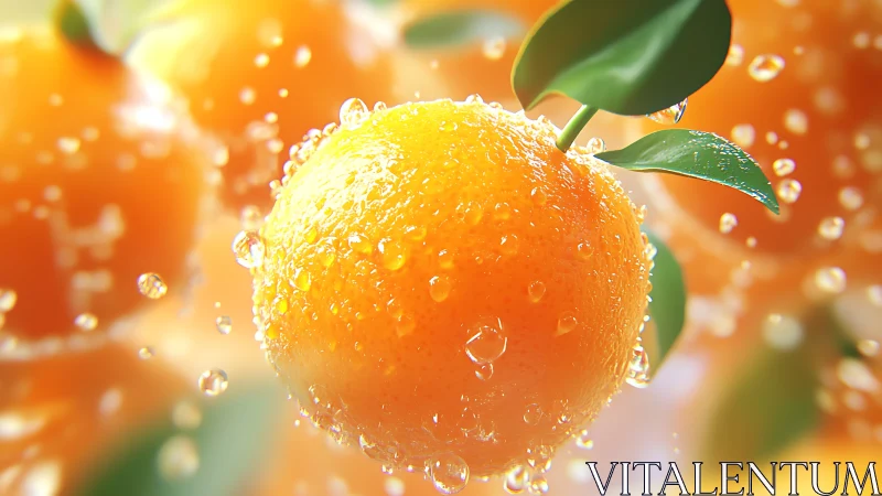 Photorealistic citrus macro with dynamic water droplet detailing.