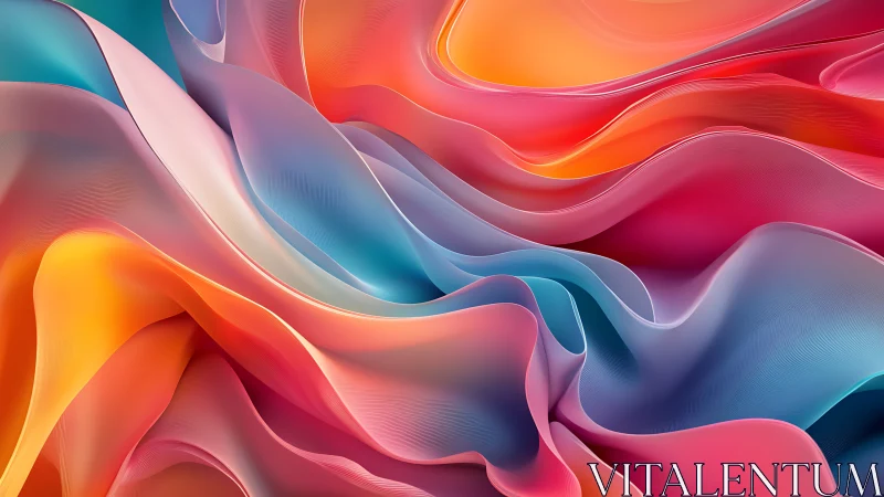 Chromatic fluid drapery waves in layered digital gradients.