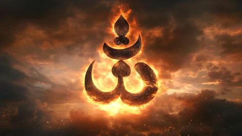 Fiery ornate symbol suspended in storm-lit heavens.
