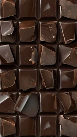 Photorealistic dark chocolate bar with fractured glossy squares.
