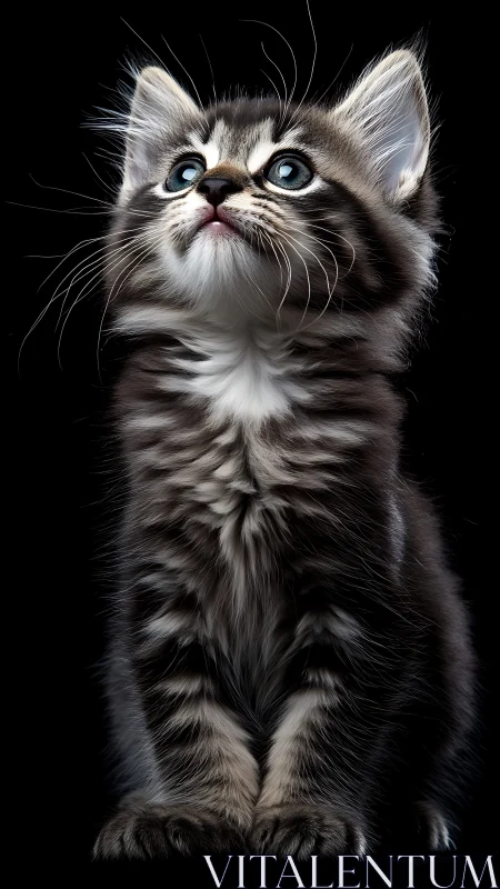 Gray Tabby Kitten with Piercing Blue Eyes in Studio Lighting