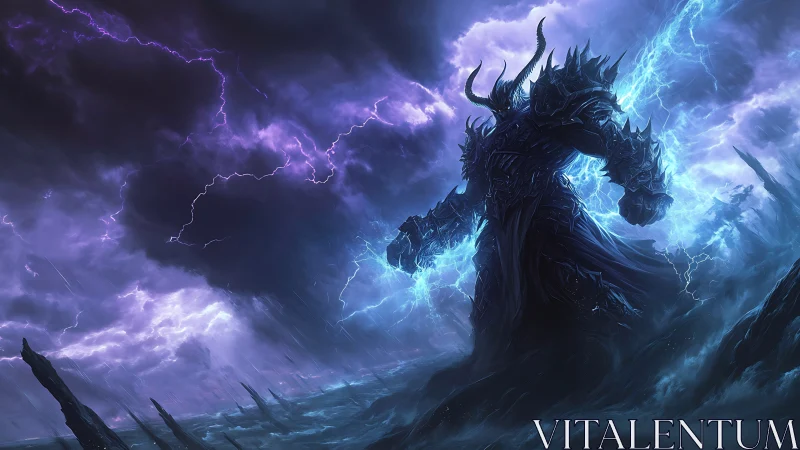 Storm-clad horned warlord commands abyssal lightning surge.