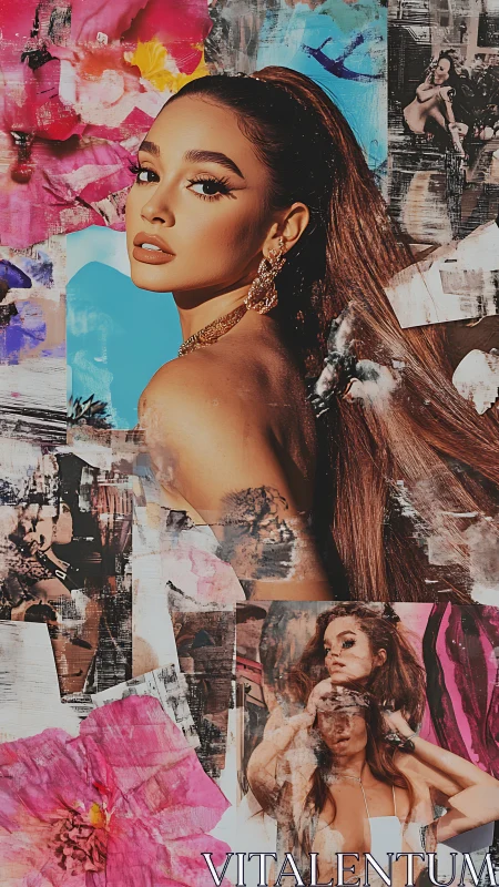 Portrait collage of woman with floral and urban layers.