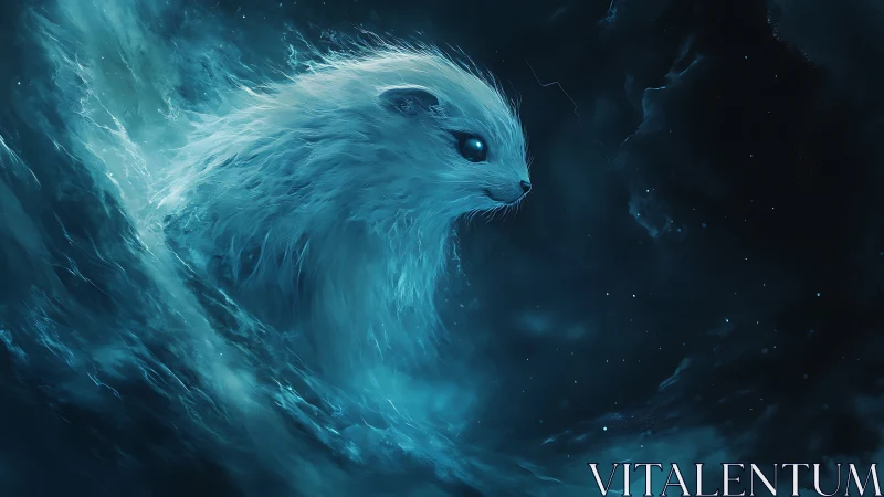 Spectral arctic creature emerges from turbulent bioluminescent mist