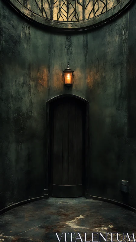 Lanternlit secret door in a circular, timeworn passageway.