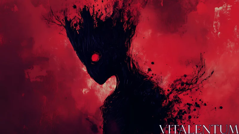 Digital painting of void-born silhouette in red atmospheric field.