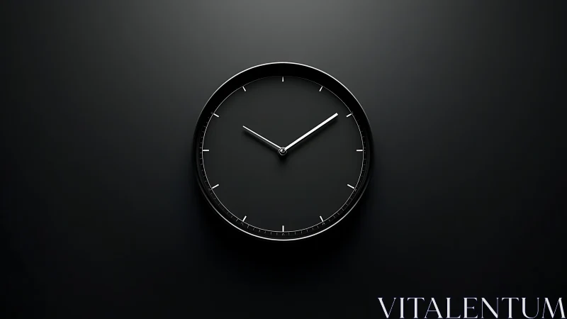 Minimalist black wall clock on dark monochrome background.