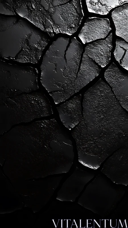Glossy cracked black surface with dramatic highlights.
