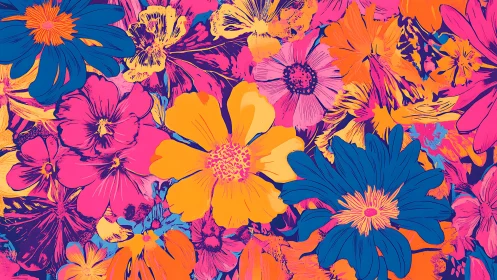 Vibrant Floral Garden Bursts with Electric Colors