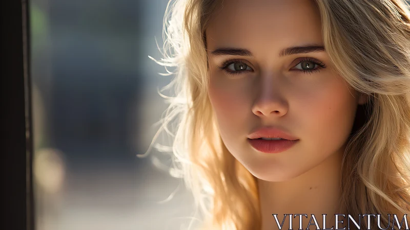 Sunlit gaze of a golden haired dreamer in quiet focus.