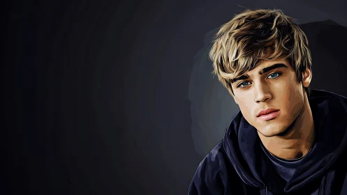 Warm portrait of a thoughtful young man in soft shadows.