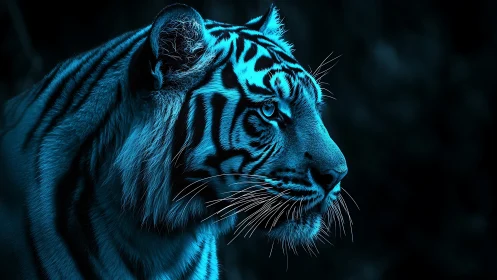 Bioluminescent cyan tiger profile in high contrast side light