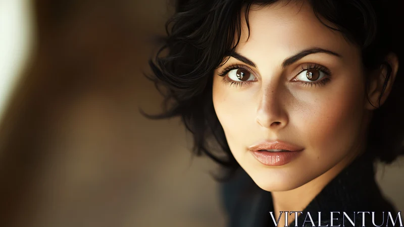 Close cropped portrait of woman with short dark hair.