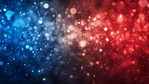 Bokeh particle field with dual blue red luminescent gradient.