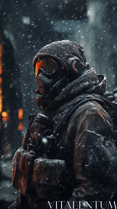 Snowborne sentinel walks through embers of a frozen war