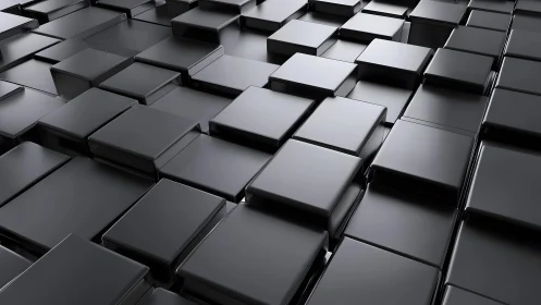 Orderly array of glossy black square blocks in perspective.