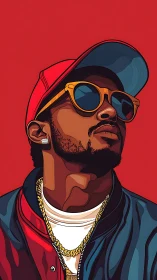 Vector portrait of stylish man in streetwear, bold red field.