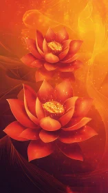 Luminous orange lotus blooms in radiant abstract glow.