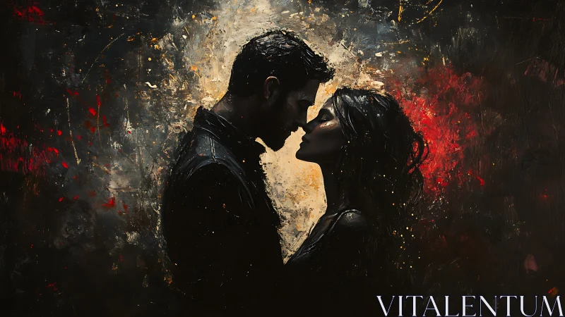 Silhouetted Figures in Intimate Contact, Dark Background.