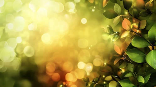 Bokeh-illuminated foliage gradient in warm spectral light field.
