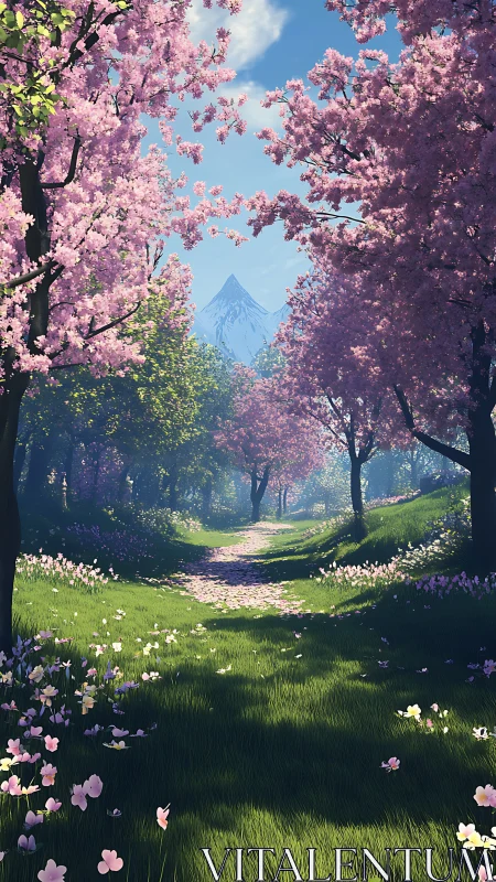 Petal bright pathway to a distant whispering snow peak.