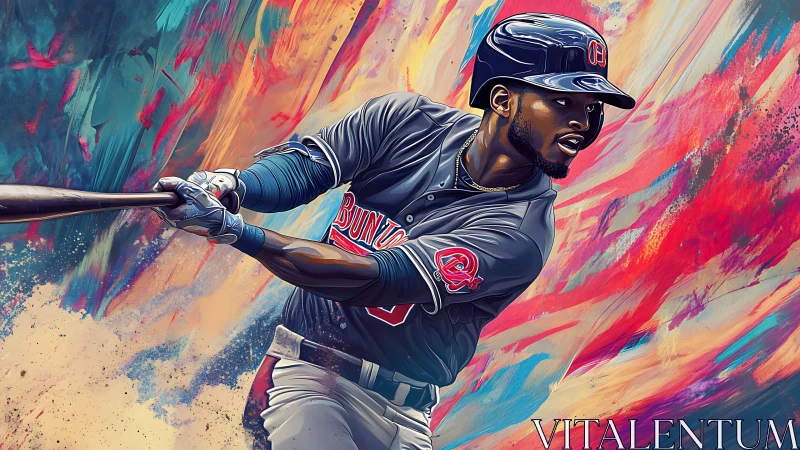 Vibrant digital painting captures a powerful baseball swing