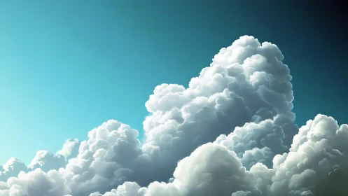 Towering cumulus cloudscape rises under teal sky light