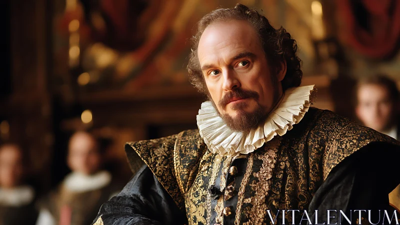 Renaissance courtier in gilded brocade, plotting his next line.