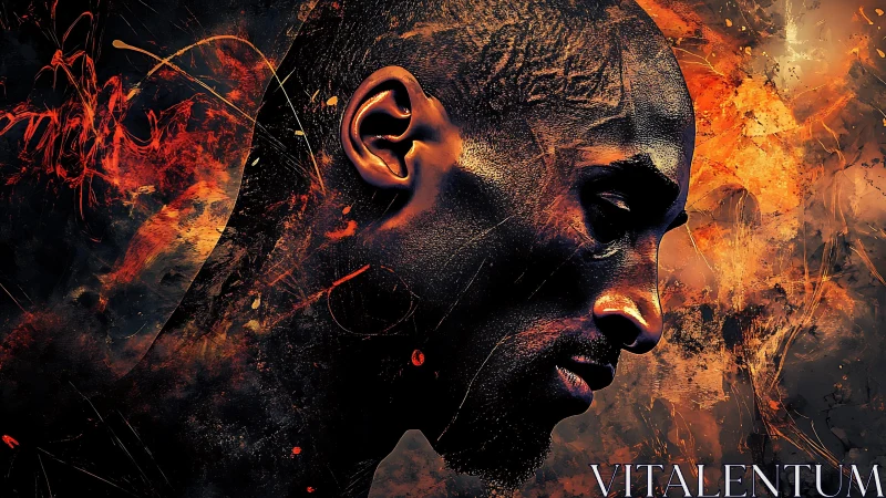 Intense profile portrait glowing with fiery determination.