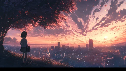 Quiet hillside sunset over the city’s glowing evening lights.