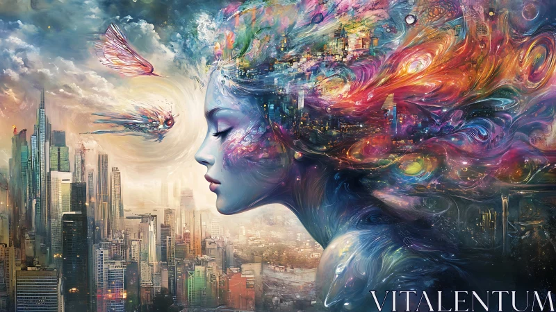 Neural skyline muse merging chromatic cosmos and metropolis.