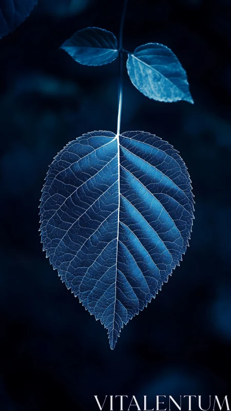 Moonlit leaf glows like a suspended blueprint of night