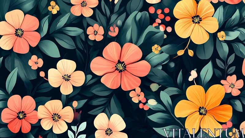 Botanical Symphony: Garden Blooms Dance Through Midnight Canvas.