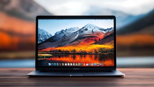 Laptop window turns alpine sunrise into crisp digital dream