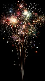 Digital pyrotechnic burst on black with radial star clusters.