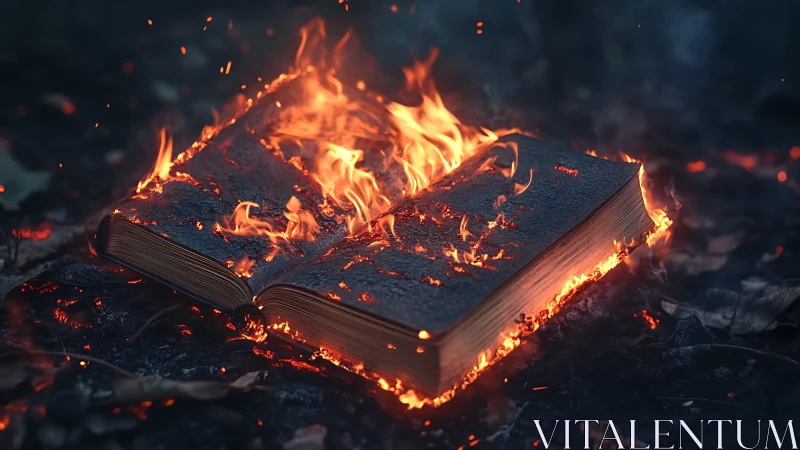 Burning Book Consumed by Flames and Embers.