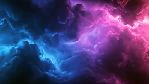 Nebula cloudscape with glowing blue and magenta storm light.