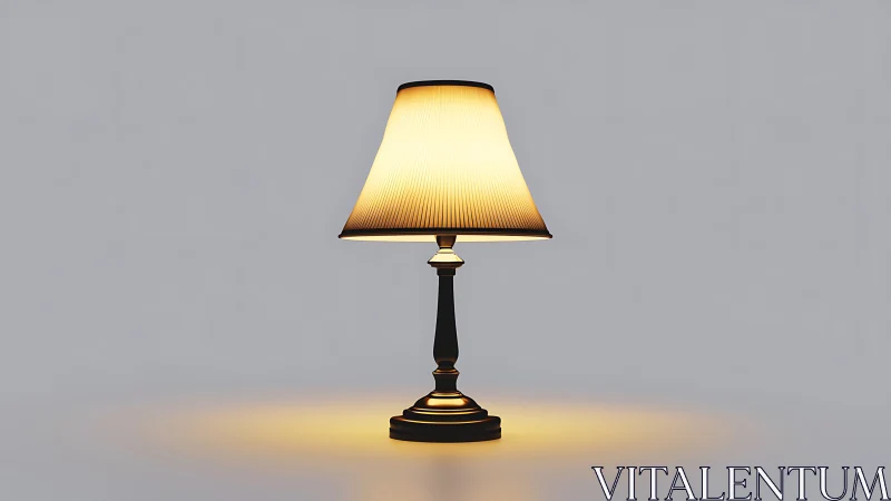 Black table lamp with pleated shade on neutral background.