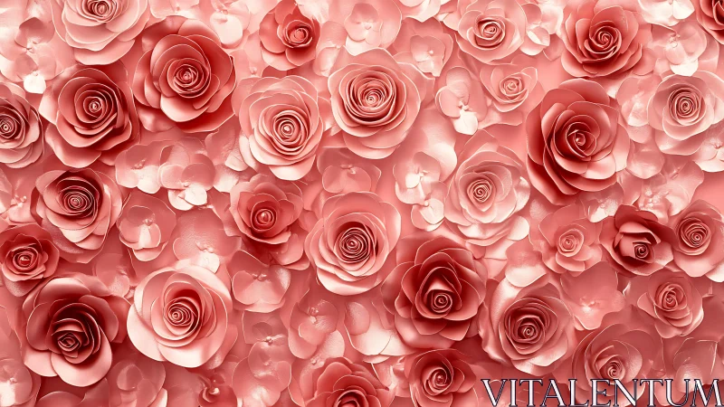 Cascading dimensional roses in graduated coral tones create sculptural floral composition