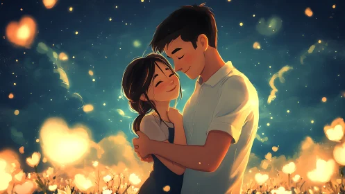 Luminescent Embrace: Where Stardust Meets Love's Warmth.