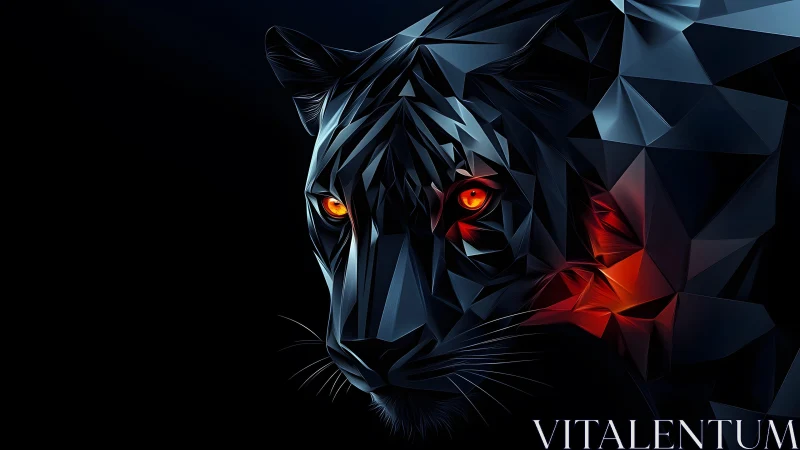 Geometric Black Panther Portrait with Fiery Eyes in Digital Art.
