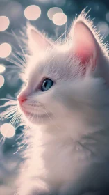 White Cat Portrait with Bokeh Lighting Effects.