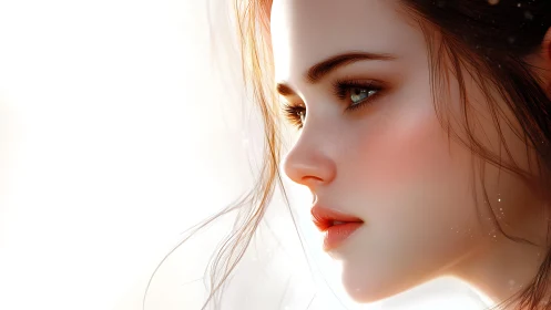 High-key side portrait renders hyper-detailed female facial profile