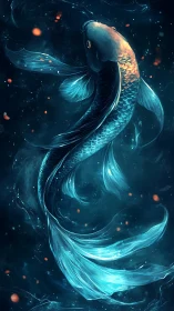 Majestic luminous koi drifts through a deep cosmic current