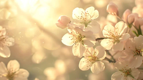 Golden Spring Blossoms Backlit in Warm Sunlight.