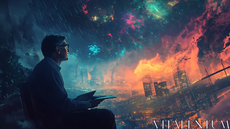 Dreamy city sky pulls a quiet reader into vivid wonder