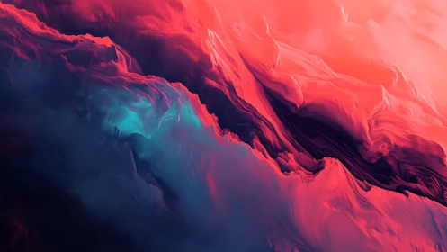 Crimson digital cliffs descend into deep cyan void below