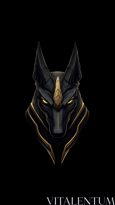 Anubis-inspired cyber jackal head glows against darkness.